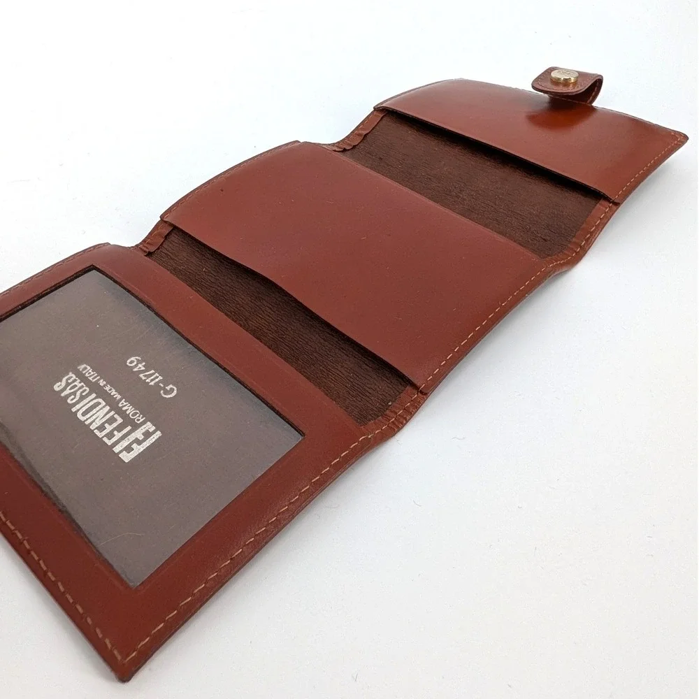 Fendi s.a.s. Vintage Pequin Stripe‎ Trifold Wallet Brown Leather Made in Italy